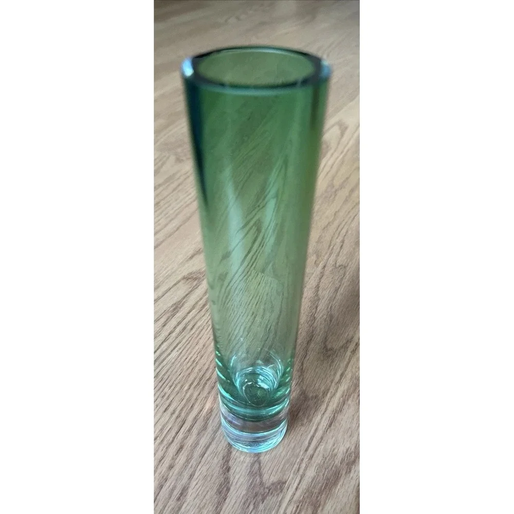 Green Glass Vase Poland Handcrafted &‎ Mouthblown Cylinder Bud Vase Art Glass